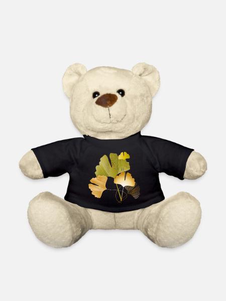Stilvolle goldene und grüne Ginkgo Blätter - Teddy - Schwarz
