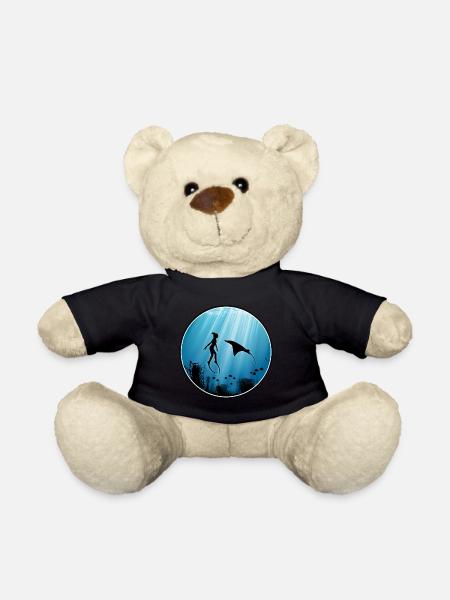 Freitaucher und Mantarochen - Teddy - Schwarz