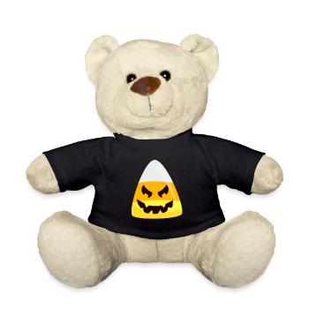 Halloween Candy Corn Pumpkin Emoticon Face - Teddy Bear - black - Front