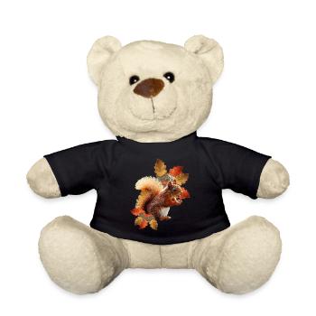 Eichhörnchen motiv mit Eichenblättern, Herbst frau - Teddy - Schwarz - Vorne