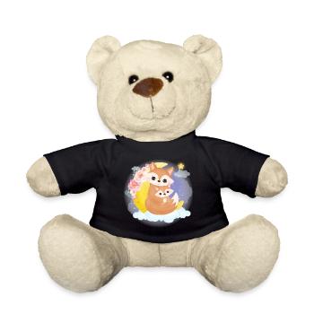 Cute fox family on a cloud with moon - Teddy Bear - black - Front