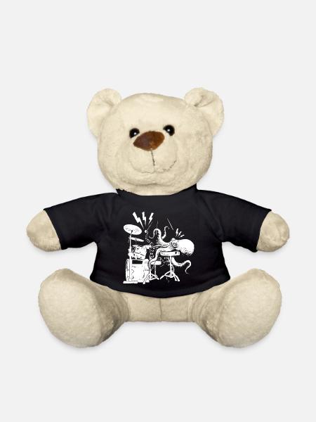 Octopus on drums gift for drummer - Teddy Bear - black