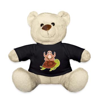 Sloth Riding Turtle Lazy Sloth Turtle - Teddy Bear - black - Front
