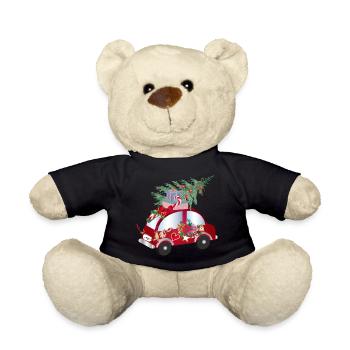 rotes Spielzeugauto weihnachtlich geschmückt - Teddy - Schwarz - Vorne