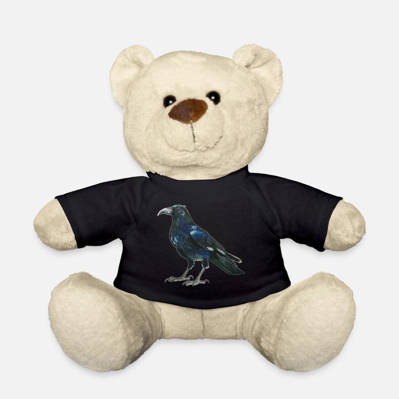 Rabe Krähe mit leicht bläulich grünen Federn - Teddy - Schwarz