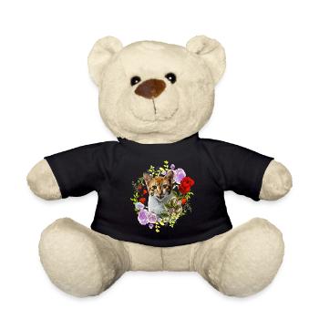 Cat laughing with rose for love - Teddy Bear - black - Front