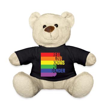 Real Love Knows No Gender LGBTQ Rainbow Heart - Teddy Bear - black - Front