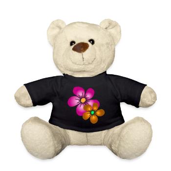colorful flower bouquet floral flower tendril floral - Teddy Bear - black - Front