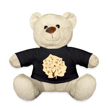 Hirsch im Herbst Geschenk Idee Geweih mit Blättern - Teddy - Schwarz - Vorne