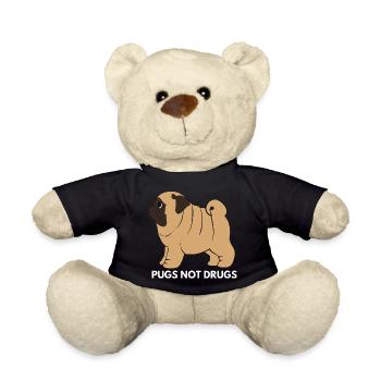 Pugs Not Drugs - Cute Kawaii Chubby Funny Dog - Teddy Bear - black - Front