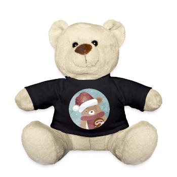 goldiger Bär für Weihnachten mit Weihnachtsmütze - Teddy - Schwarz - Vorne