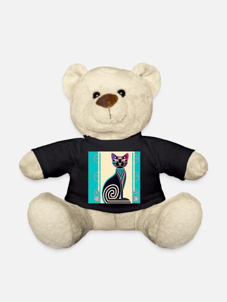 Neon Spiral Cat Art Deco - Teddy Bear - black