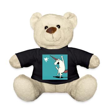 Weißes Einhorn Comic Cartoon! Geschenkidee - Teddy - Schwarz - Vorne