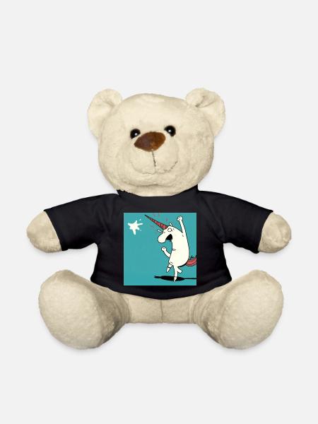White Unicorn Comic Cartoon! Gift - Teddy Bear - black