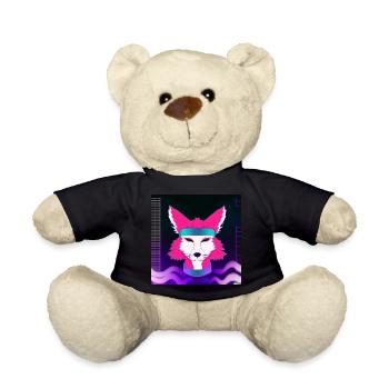 Kitsun Vaporwave Japanische Kami Vaporwave Kitsune - Teddy - Schwarz - Vorne