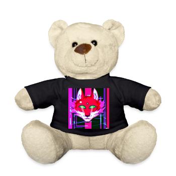 Kitsun Vaporwave Japanische Kami Vaporwave Kitsune - Teddy - Schwarz - Vorne
