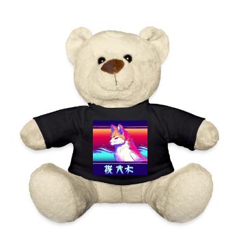 Kitsun Vaporwave Japanische Kami Vaporwave Kitsune - Teddy - Schwarz - Vorne