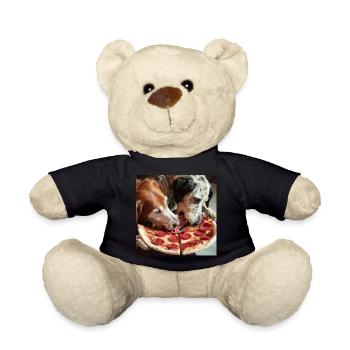 zwei Hunde essen Salami Pizza - Teddy - Schwarz - Vorne