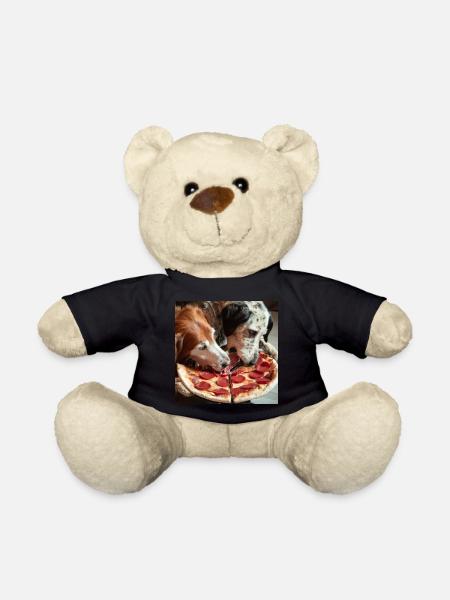 zwei Hunde essen Salami Pizza - Teddy - Schwarz