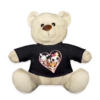 Cute animal family portrait in heart frame - Teddy Bear - black - Front