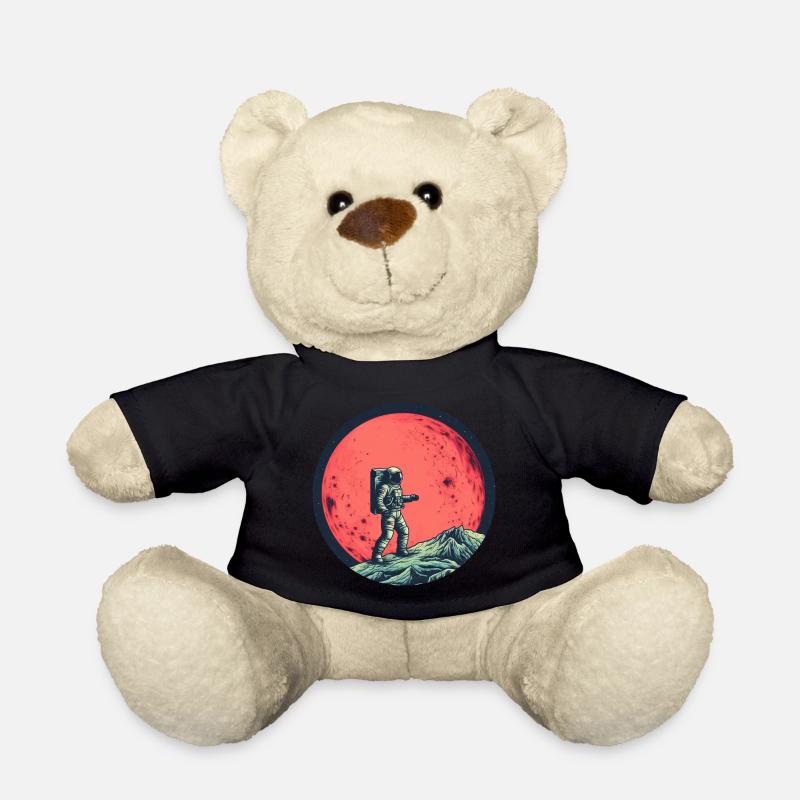 Astronaut auf Mond vor Rotem Mond - Teddy - Schwarz