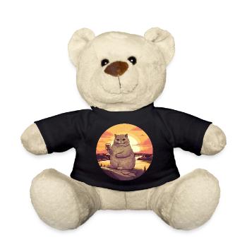 Fette Katze mit Rotweinglas, Humorvolles - Teddy - Schwarz - Vorne