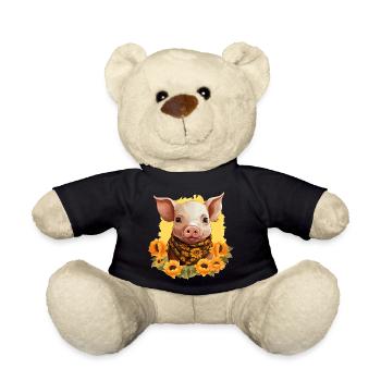 Schwein mit Sonnenblumenkranz, Charmantes Bauernho - Teddy - Schwarz - Vorne