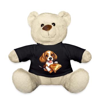 Beagle Dog avec pizza – Drôle de design pour animaux de compagnie - Nounours - noir - Devant
