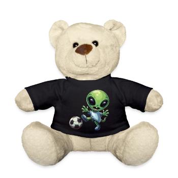 Green Alien Footballer - Teddy Bear - black - Front