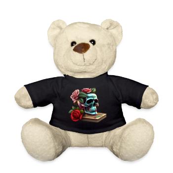Crâne avec des roses et des cartes à jouer - Nounours - noir - Devant