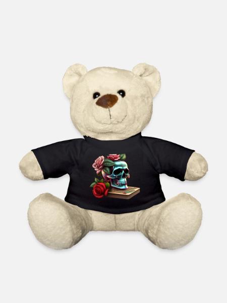 Totenkopf mit Rosen und Spielkarten - Teddy - Schwarz