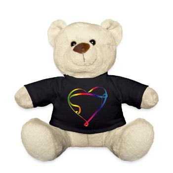 buntes Band in Herz Form und Regenbogen Farben - Teddy - Schwarz - Vorne