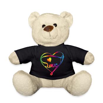 buntes Band in Herz Form und Regenbogen Farben - Teddy - Schwarz - Vorne