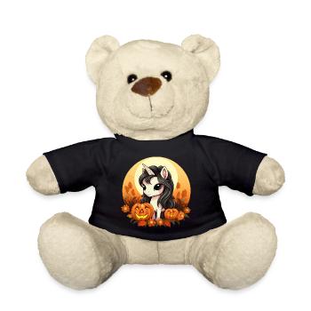 Autumn Halloween unicorn with pumpkin at the - Teddy Bear - black - Front