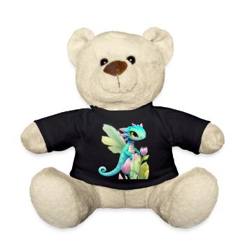 Kawaii Dragon Cartoon sur Fleur Rose - Nounours - noir - Devant