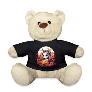 Halloween unicorn with pumpkin in autumn - Teddy Bear - black - Front