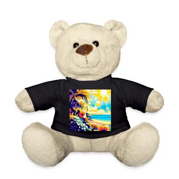 Tropical retro beach and sunshine - Teddy Bear - black - Front