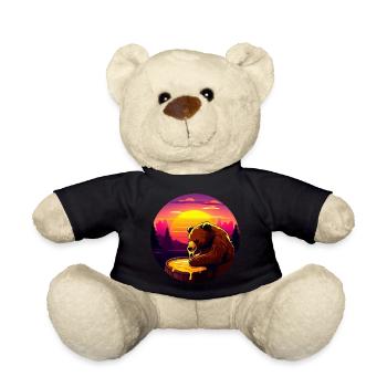Sunset design with brown bear and honey - Teddy Bear - black - Front