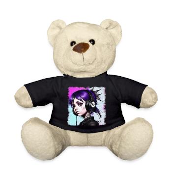 Punk girl with headphones HerzAufShirt, H.A.S.H. - Teddy Bear - black - Front