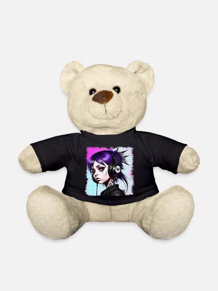 Punk Mädchen mit Kopfhörern HerzAufShirt, H.A.S.H. - Teddy - Schwarz
