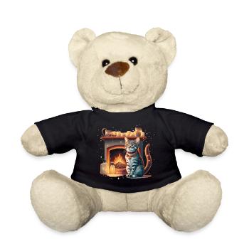 Katze Kamin Weihnachten Geschenk - Teddy - Schwarz - Vorne