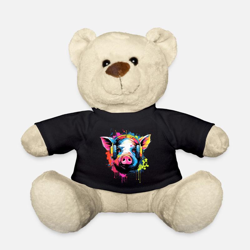 Cochon avec écouteurs Animaux Cochons - Nounours - noir