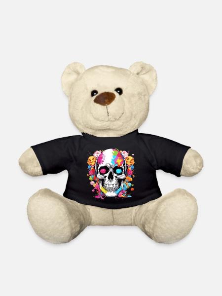 Colorful Skull - Teddy Bear - black