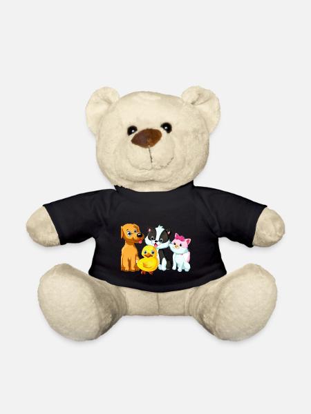 Adorable Puppy Cat Duck Illustration - Teddy Bear - black