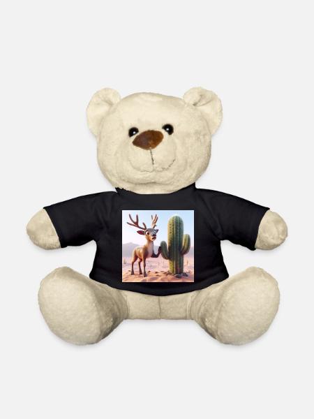 Rentier neben Kaktus in der Wüste - Teddy - Schwarz