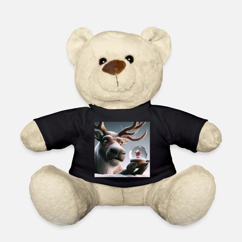 Rentier mit Weihnachtsmann in Schneekugel - Teddy - Schwarz