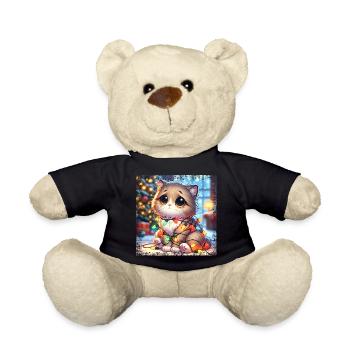Süße Weihnachtskatze - Lichterketten-Chaos im - Teddy - Schwarz - Vorne