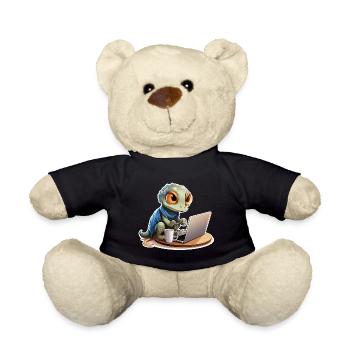 Süßer Gecko Internet Kaffee Nerd Lustig Shirt - Teddy - Schwarz - Vorne