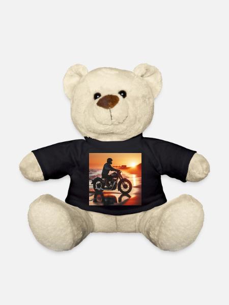 Motorcycle Old Sunset 1 - Teddy Bear - black