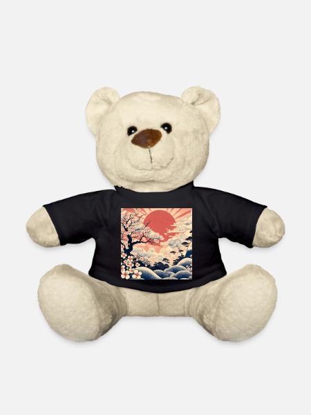 Sunrise Ukiyo-e Style - Teddy Bear - black